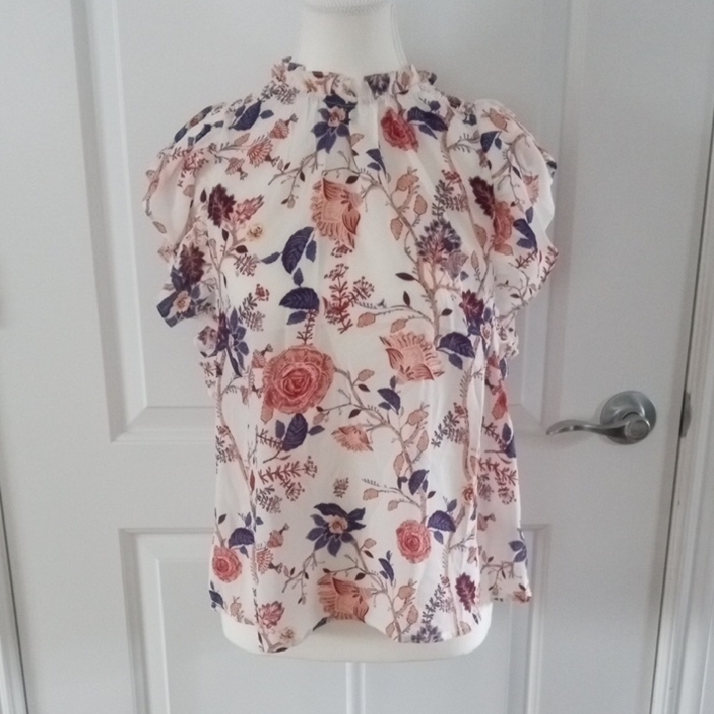 Joie Floral Print Ruffle Sleeve Blouse